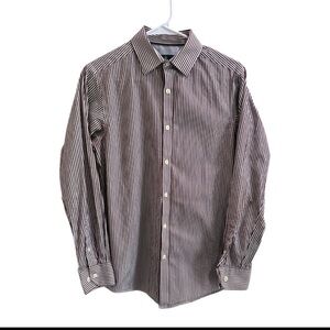 Hart Schaffner Marx Deep Maroon and White Striped Button Down Dress Shirt